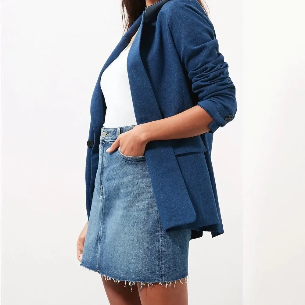 WHBM 4 Distressed Hem Indigo Denim Blue Mini Skirt